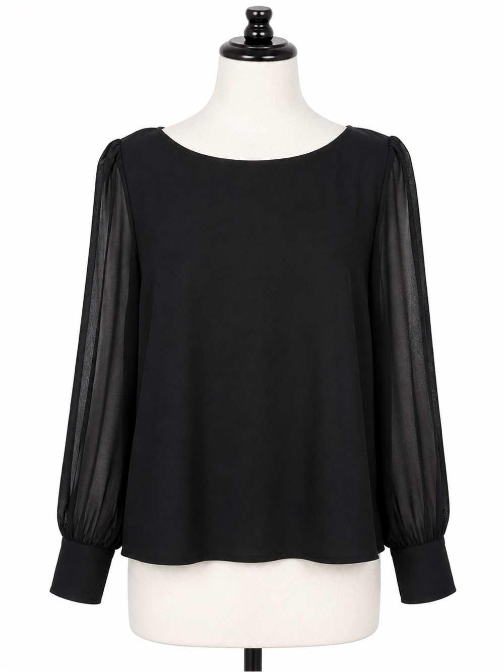 W6 White House Black Market Large Black Sheer Sleeve Button Cuff Blouse - Picture 3 of 8